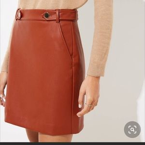 Loft brown faux leather button skirt